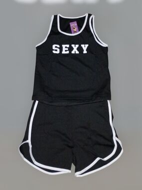 Black & White 'SEXY' Tank Top and Shorts Sleep Set by